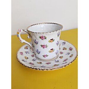 Royal Stafford England Cup & Saucer Set Forget me not pansies decorative handle.